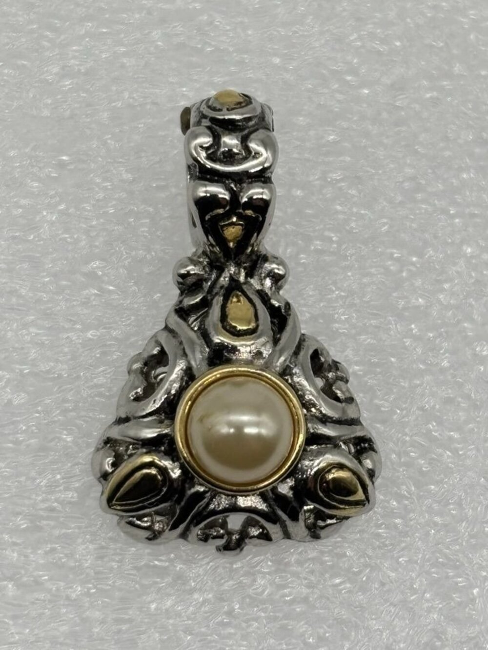 Vintage Premier Designs Renaissance Revival Two Tone Faux Pearl Cabochon Pendant